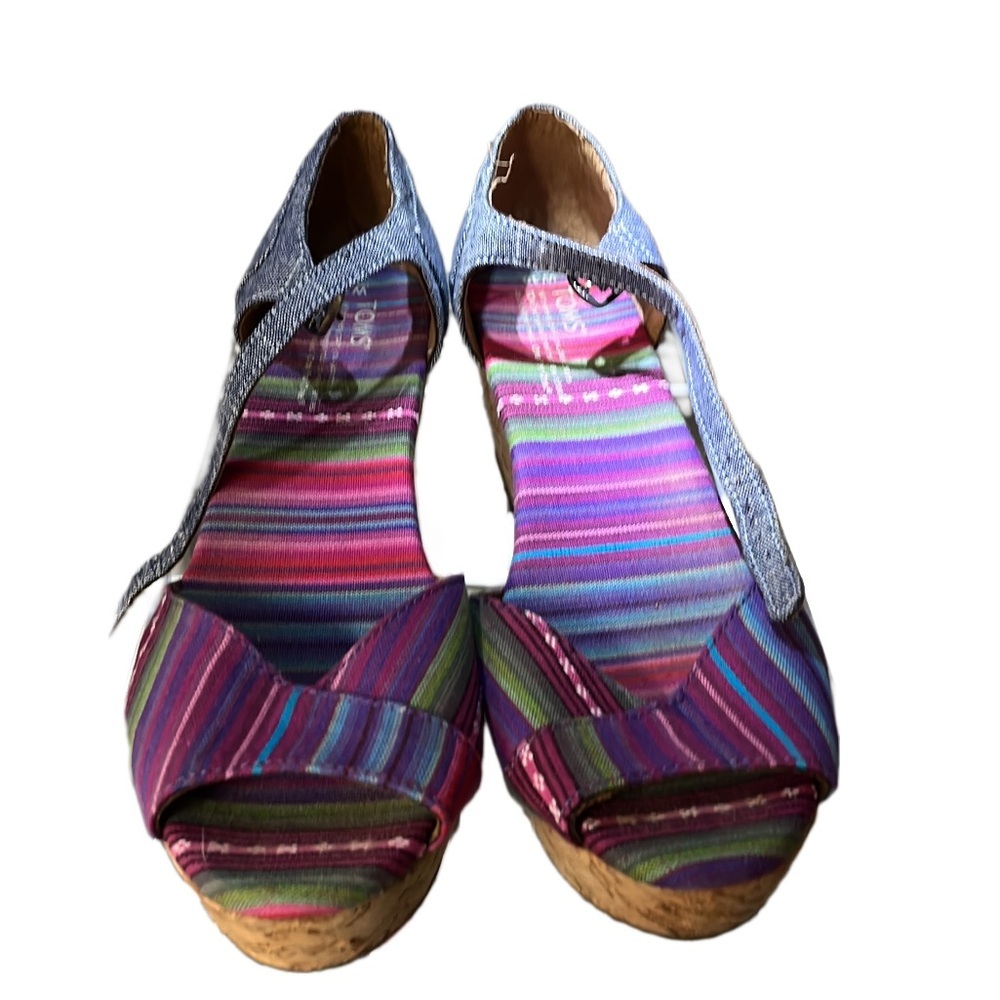 TOMS Blue Denim Cork Wedges Size 10